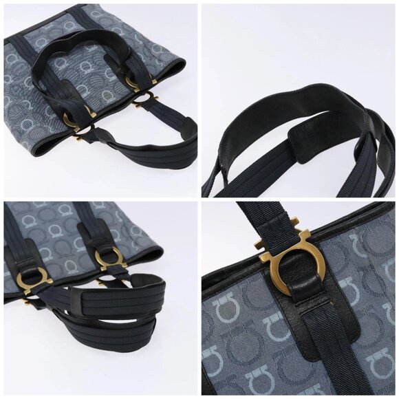 Salvatore Ferragamo Gancini Tote Bag Canvas Blue Gold Auth 139532 - Picture 16 of 16